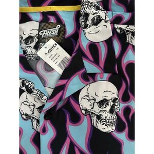 Y2K Skull & Flames Fresh Prints of Bel-Air Short Sleeve Button Down Mens L NWT